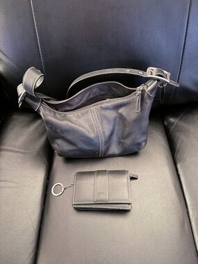Coach Black Leather Shoulder Bag with Matching Wallet